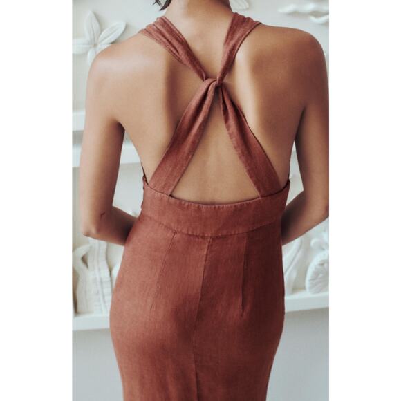 Nwt- Zara LINEN MIDI DRESS WITH BEADS-M - Picture 4 of 9